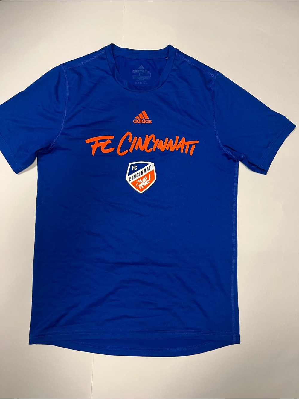 adidas FC Cincinnati Royal Blue Tee with Orange Script